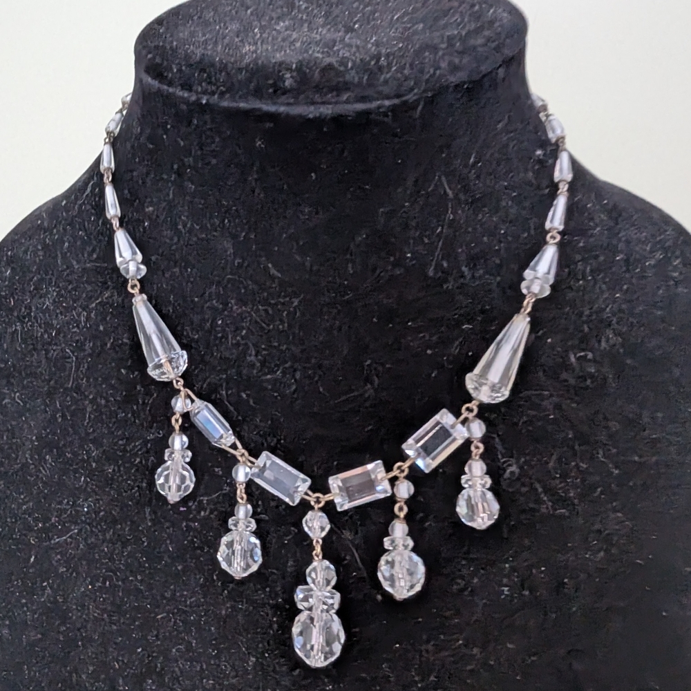 Antique Art Deco Silver Necklace with Clear Accents